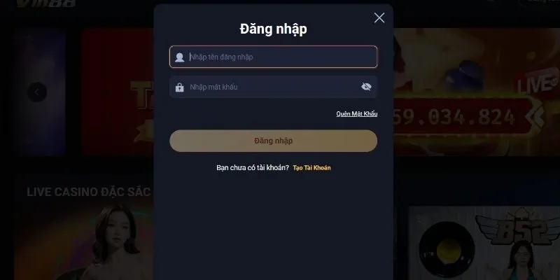 Điền thông tin đăng nhập được nhà cái Vin88 yêu cầu